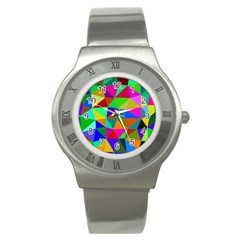 Colorful Triangles, Oil Painting Art Stainless Steel Watch