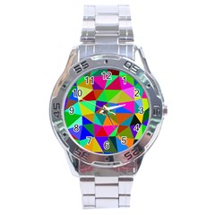 Colorful Triangles, Oil Painting Art Stainless Steel Analogue Watch