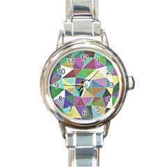 Colorful Triangles, Pencil Drawing Art Round Italian Charm Watch