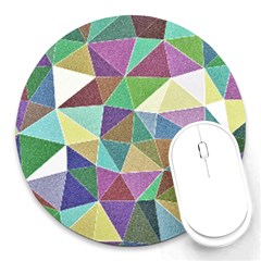 Colorful Triangles, Pencil Drawing Art Round Mousepads by picsaspassion