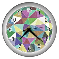 Colorful Triangles, Pencil Drawing Art Wall Clocks (silver)  by picsaspassion