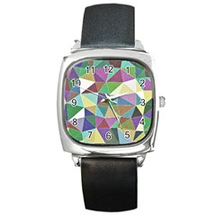 Colorful Triangles, Pencil Drawing Art Square Metal Watch