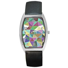 Colorful Triangles, Pencil Drawing Art Barrel Style Metal Watch