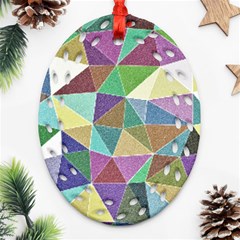 Colorful Triangles, Pencil Drawing Art Oval Filigree Ornament (2-side) 