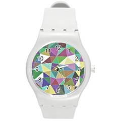 Colorful Triangles, Pencil Drawing Art Round Plastic Sport Watch (m)