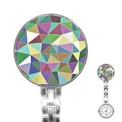 Colorful Triangles, Pencil Drawing Art Stainless Steel Nurses Watch