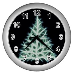 Christmas Fir, Green And Black Color Wall Clocks (silver)  by picsaspassion