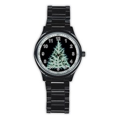 Christmas Fir, Green And Black Color Stainless Steel Round Watch by picsaspassion