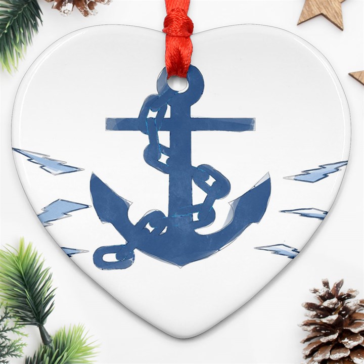 Blue Anchor,  Aquarel painting art Ornament (Heart) 