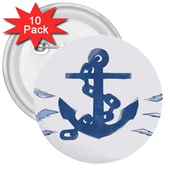 Blue Anchor,  Aquarel Painting Art 3  Buttons (10 Pack)  by picsaspassion