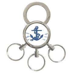 Blue Anchor,  Aquarel Painting Art 3-ring Key Chains