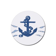 Blue Anchor,  Aquarel Painting Art Rubber Coaster (round)  by picsaspassion