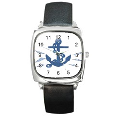 Blue Anchor,  Aquarel Painting Art Square Metal Watch by picsaspassion