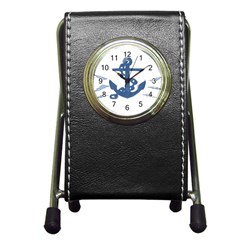 Blue Anchor,  Aquarel Painting Art Pen Holder Desk Clocks by picsaspassion