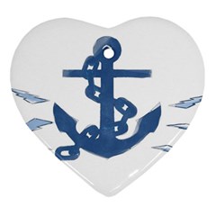 Blue Anchor,  Aquarel Painting Art Heart Ornament (2 Sides)