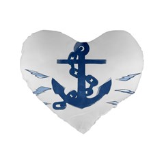 Blue Anchor,  Aquarel Painting Art Standard 16  Premium Flano Heart Shape Cushions by picsaspassion