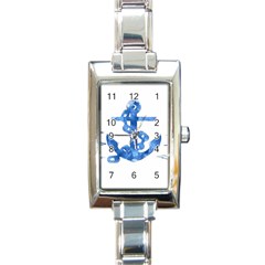 Anchor Aquarel Painting Art, Soft Blue Rectangle Italian Charm Watch by picsaspassion