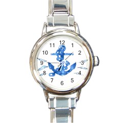 Anchor Aquarel Painting Art, Soft Blue Round Italian Charm Watch