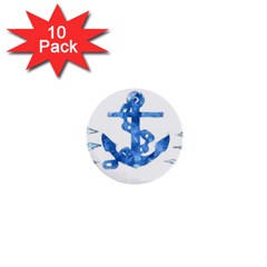 Anchor Aquarel Painting Art, Soft Blue 1  Mini Buttons (10 Pack) 