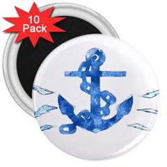 Anchor Aquarel Painting Art, Soft Blue 3  Magnets (10 Pack) 