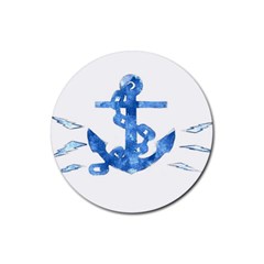 Anchor Aquarel Painting Art, Soft Blue Rubber Coaster (round)  by picsaspassion