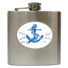 Anchor Aquarel Painting Art, Soft Blue Hip Flask (6 Oz)