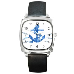 Anchor Aquarel Painting Art, Soft Blue Square Metal Watch