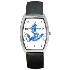 Anchor Aquarel Painting Art, Soft Blue Barrel Style Metal Watch