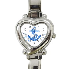 Anchor Aquarel Painting Art, Soft Blue Heart Italian Charm Watch