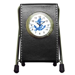 Anchor Aquarel Painting Art, Soft Blue Pen Holder Desk Clocks