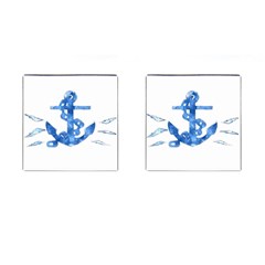 Anchor Aquarel Painting Art, Soft Blue Cufflinks (square)