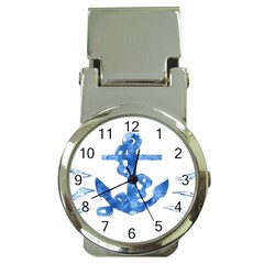 Anchor Aquarel Painting Art, Soft Blue Money Clip Watches