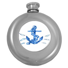 Anchor Aquarel Painting Art, Soft Blue Round Hip Flask (5 Oz)