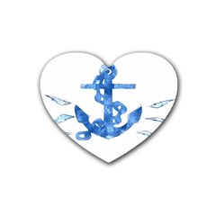 Anchor Aquarel Painting Art, Soft Blue Rubber Coaster (heart)  by picsaspassion