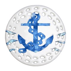 Anchor Aquarel Painting Art, Soft Blue Round Filigree Ornament (2side) by picsaspassion