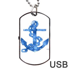 Anchor Aquarel Painting Art, Soft Blue Dog Tag Usb Flash (two Sides)  by picsaspassion