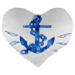 Anchor Aquarel Painting Art, Soft Blue Large 19  Premium Heart Shape Cushions by picsaspassion