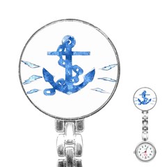 Anchor Aquarel Painting Art, Soft Blue Stainless Steel Nurses Watch