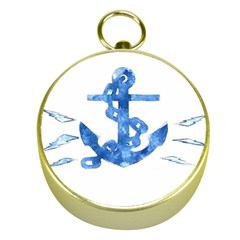 Anchor Aquarel Painting Art, Soft Blue Gold Compasses