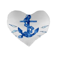 Anchor Aquarel Painting Art, Soft Blue Standard 16  Premium Flano Heart Shape Cushions by picsaspassion