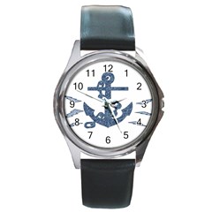 Anchor Pencil Drawing Art Round Metal Watch