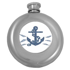 Anchor Pencil Drawing Art Round Hip Flask (5 Oz)