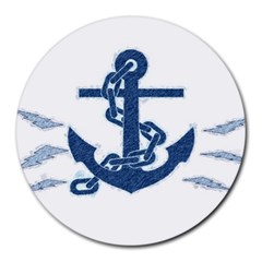 Blue Anchor Oil Painting Art Round Mousepads by picsaspassion