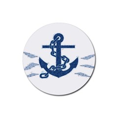 Blue Anchor Oil Painting Art Rubber Coaster (round)  by picsaspassion