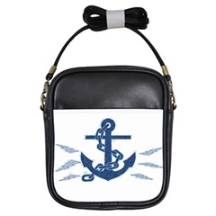 Blue Anchor Oil Painting Art Girls Sling Bags