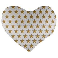 Golden Stars Pattern Large 19  Premium Heart Shape Cushions