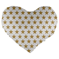 Golden Stars Pattern Large 19  Premium Flano Heart Shape Cushions