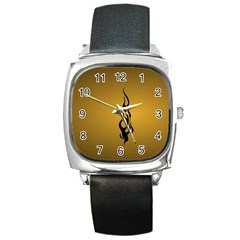 Flame Black, Golden Background Square Metal Watch