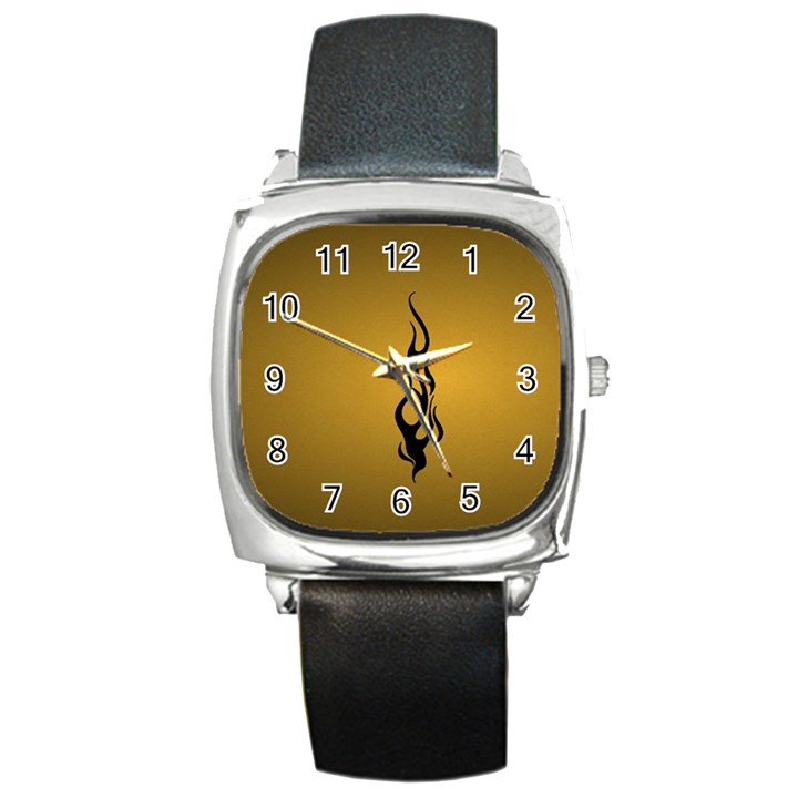 Flame black, golden background Square Metal Watch