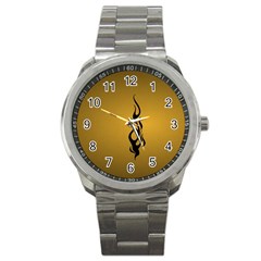 Flame Black, Golden Background Sport Metal Watch